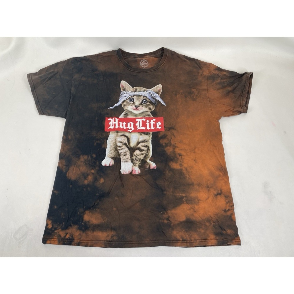 DOM Hug Life Cat Kitten Graphic Print Acid Wash Shirt Mens Size XL Black